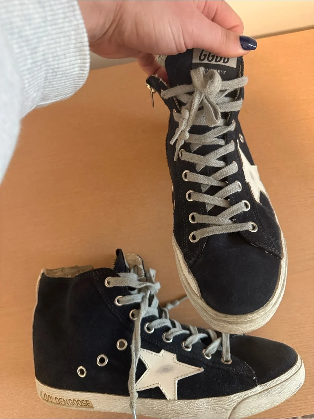Golden Goose Navy High-Top Sneakers with White Star Accents